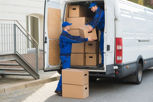 Professional home move coordination with boxes and furniture in Germany