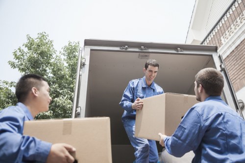 Moving boxes and furniture prepared for a relocation in Germany