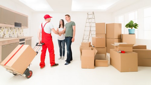 Furniture and office equipment loaded into a removals van
