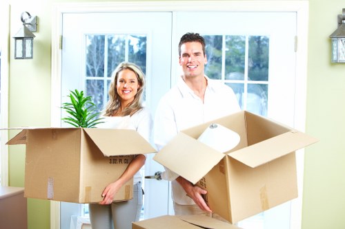 Furniture and boxes arranged for a residential move in Germany