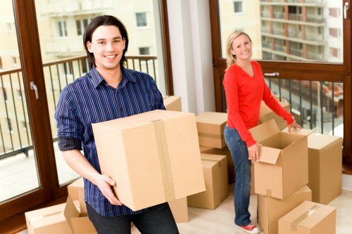 Van loading boxes and furniture for a move in a German city
